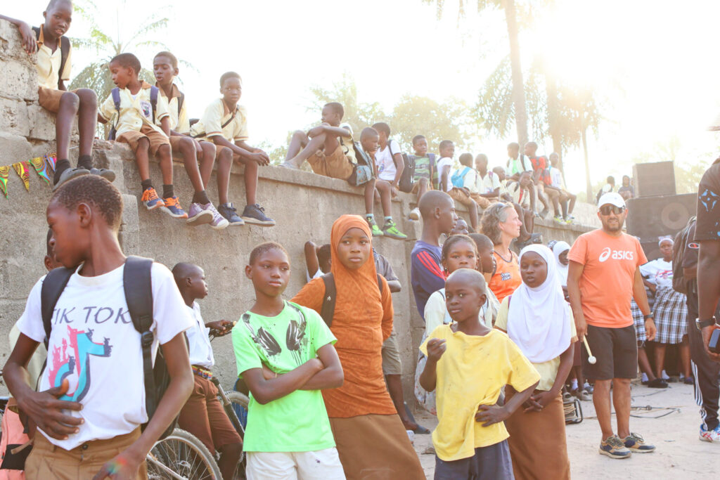 Children at The beachvolleybal court at Jamisa School Brikama, The Gambia