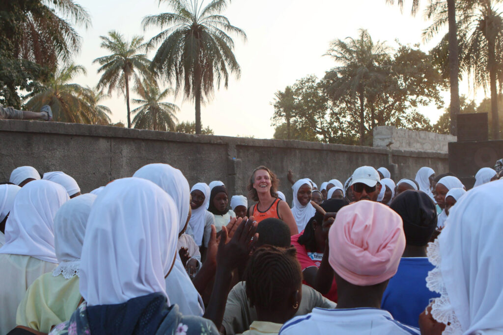 Children at The beachvolleybal court at Jamisa School Brikama, The Gambia - Lisette dancing